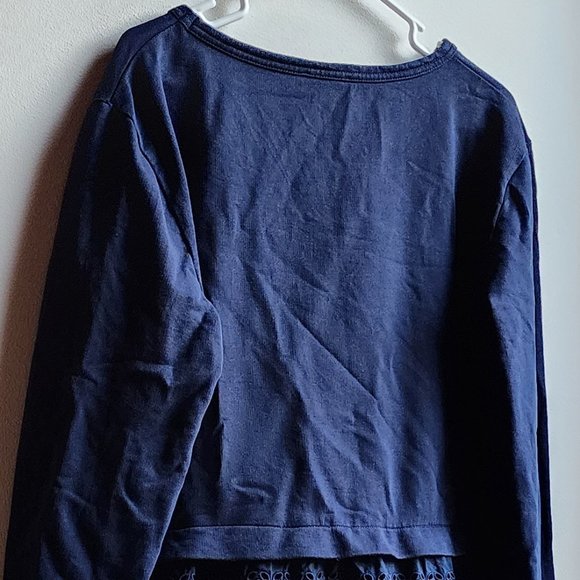 J. Crew Navy Eyelet Lace Trimmed Scoop Neck Sweatshirt Size Medium - Picture 9 of 12